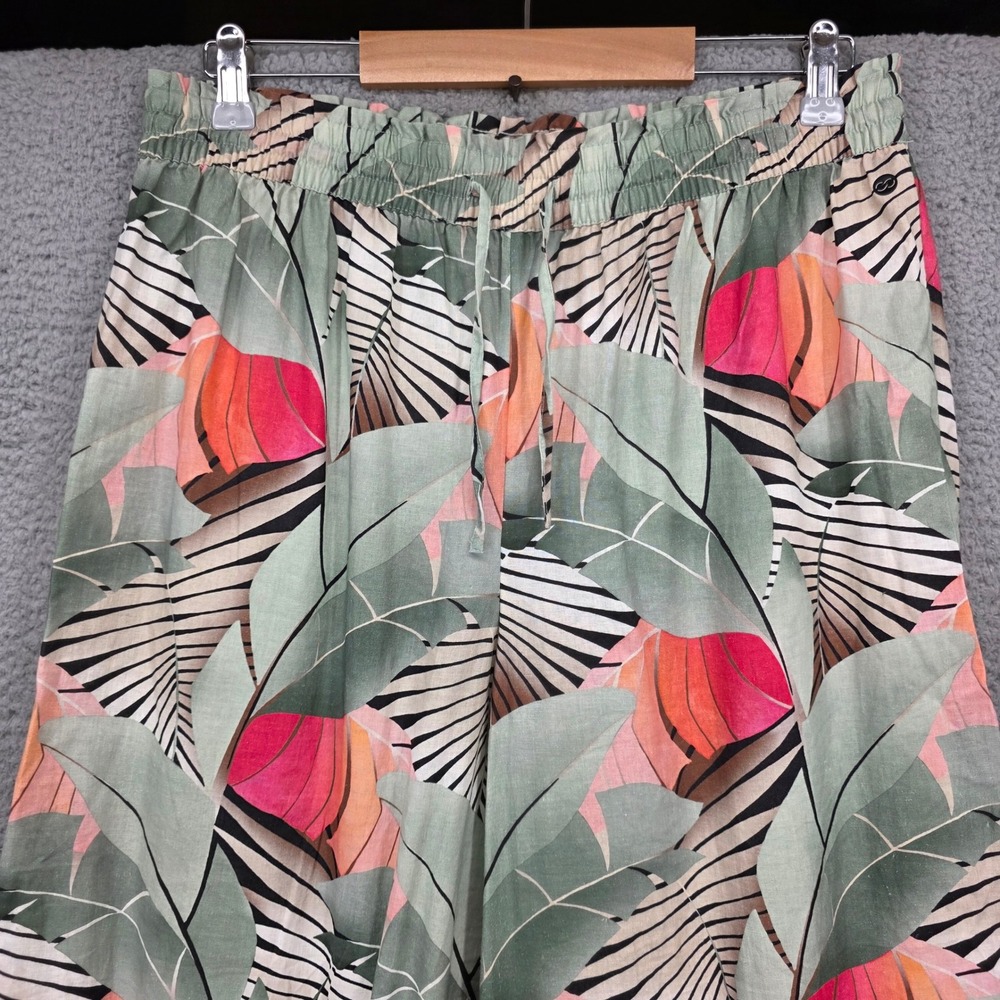 CALIA Medium Tropical Leaf Print Linen Blend Wide Leg Drawstring Pants‎ Green - Picture 9 of 11